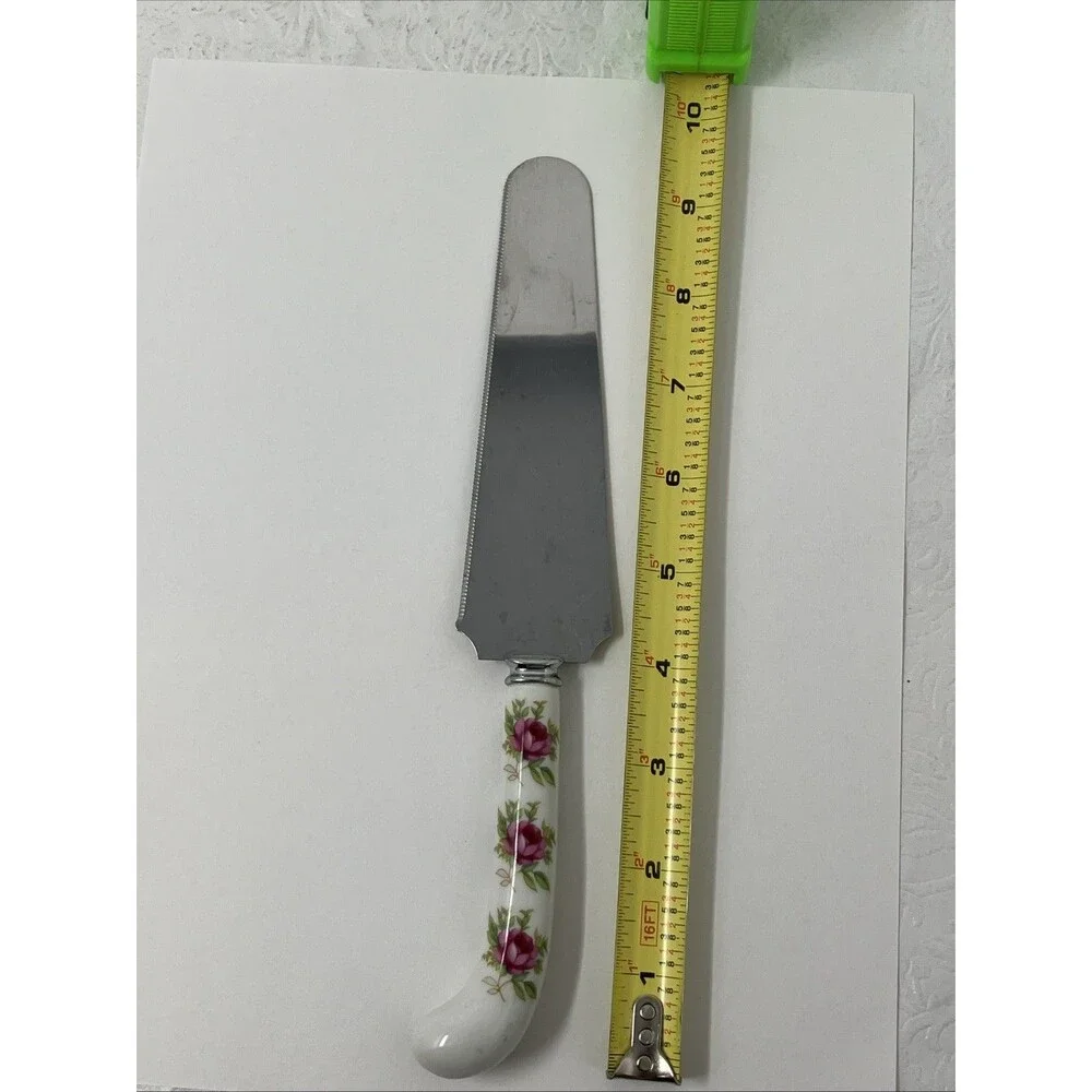 PRILL SHEFFIELD England Floral Rose Porcelain Handle Cake Pie Server Cottage